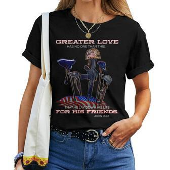 No Greater Love Christian Military Sacrifice Bible Women T-shirt - Monsterry