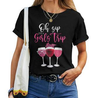 Oh Sip It's A Girls Trip Leopard Print Wine Glasses Women T-shirt - Thegiftio