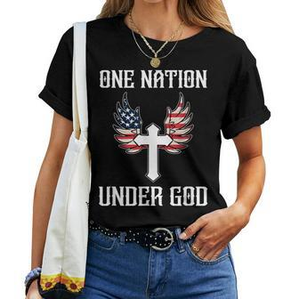 One Nation Under God American Flag Christian Cross Patriotic Women T-shirt - Monsterry DE