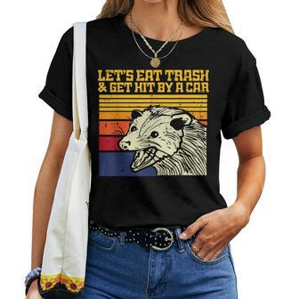 Opossum Lets Eat Trash Get Hit By Car Retro Possum Men Women T-shirt - Seseable