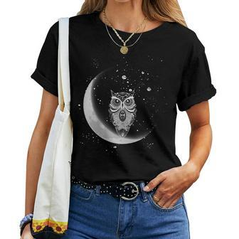 Owls Night Owls Owl At Night On Moon At Night Sky Women T-shirt - Monsterry UK
