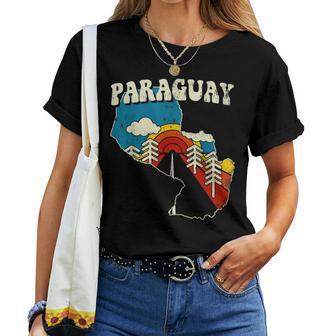 Paraguay Vintage Paraguayan Country Rainbow Retro 70S Map Women T-shirt - Thegiftio UK