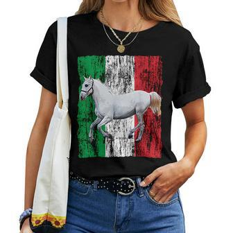 Patriotic Horse Italy Flag Distressed Italian White Horse Women T-shirt - Monsterry CA