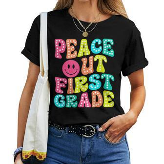 Peace Out First Grade Graduation Last Day Of School Groovy Women T-shirt - Seseable
