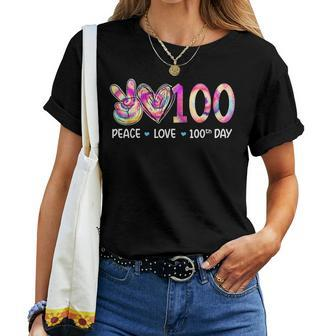 Peace Love 100Th Day Of School Teacher Student Tie Dye Women T-shirt - Monsterry AU