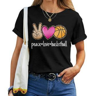 Peace Love Basketball Leopard Print Girls Basketball Women T-shirt - Seseable