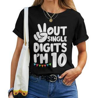 Peace Out Single Digits Im 10 Cute 10 Year Old Girl Birthday Women T-shirt - Thegiftio