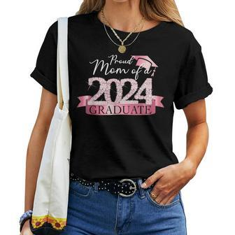 Pink Black Proud Mom Of A 2024 Graduate Decoration Women T-shirt - Monsterry
