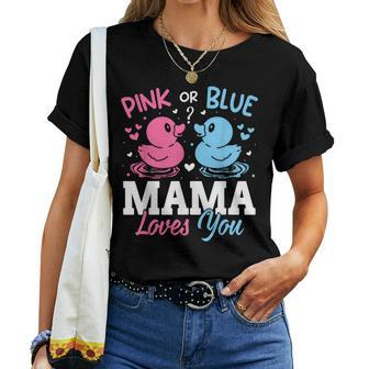 Pink Or Blue Gender Reveal Party Announcement Mama Duck Women T-shirt - Monsterry DE