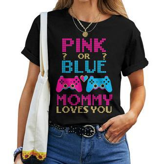 Pink Or Blue Gender Reveal Video Game Mom Gamer Mother Baby Women T-shirt - Monsterry
