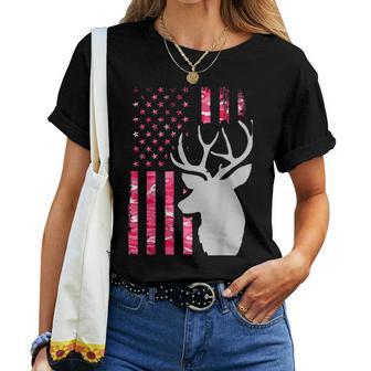 Pink Camo American Flag Camouflage Buck Hunting Women Women T-shirt - Monsterry