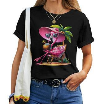 Pink Flamingo Summer Vibes Beach Palm Tree Summer Vacation Women T-shirt - Monsterry UK