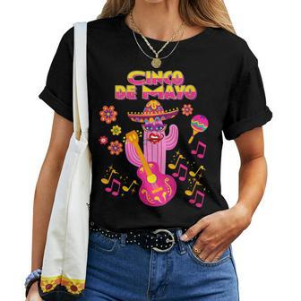 Pink Mexican Cactus With Guitar Dance In Cinco Mayo Party Women T-shirt - Monsterry