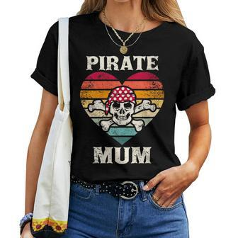 Pirate Mum Heart Vintage Skull Heart Women T-shirt - Monsterry