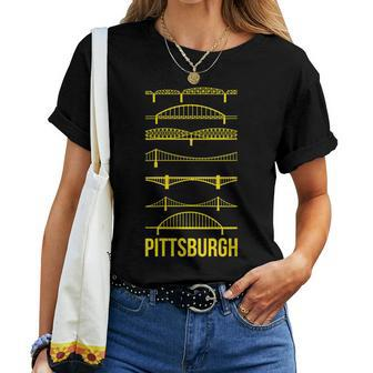 Pittsburgh Bridges Black And Yellow Silhouettes Women T-shirt - Monsterry DE