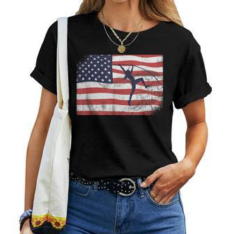 Pole Vault Track And Field Vaulting Girl Gymnast Usa Flag Women T-shirt - Monsterry CA
