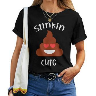 Poop Emoticon Stinkin Cute Valentine's Day Girls Vintage Women T-shirt - Monsterry DE