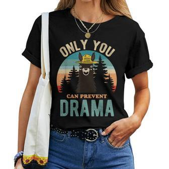 Only You Can Prevent Drama Vintage Llama Graphic Women T-shirt - Monsterry