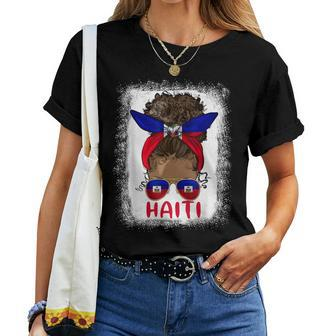 Proud Haitian Girl Messy Bun Haiti Flag Black Woman Women T-shirt - Seseable