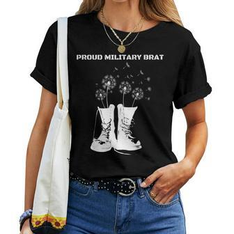 Proud Military Brat Dandelion Combat Boots Women T-shirt - Monsterry UK
