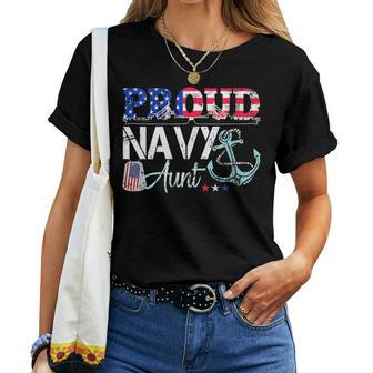 Proud Navy Aunt Patriotic Sailor Usa Flag Military Women T-shirt - Monsterry