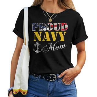 Proud Navy Mom With American Flag For Veteran Day Women T-shirt - Monsterry