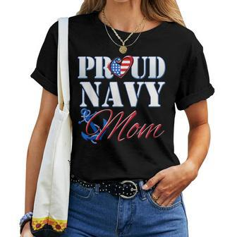 Proud Navy Mom Usa Heart American Flag Women T-shirt - Monsterry DE