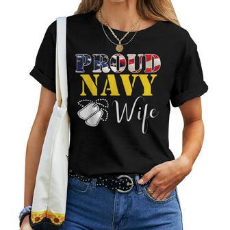 Proud Navy Wife With American Flag Veteran Women T-shirt - Monsterry UK