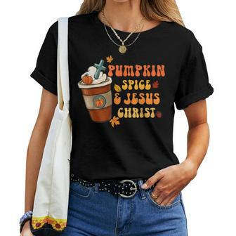 Pumpkin Spice Latte Jesus Christ Thanksgiving Fall Groovy Women T-shirt - Monsterry DE