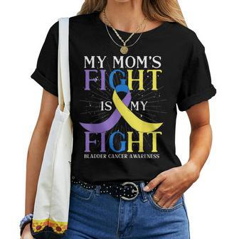 Purple Blue Yellow Ribbon Mom Bladder Cancer Awareness Women T-shirt - Monsterry