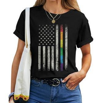 Rainbow Gay Pride American Flag Lgbt Gay Transgender Pride Women T-shirt - Monsterry AU