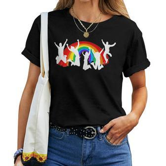 Rainbow Joy Happy Jumping People Lgbt Pride Women T-shirt - Monsterry UK