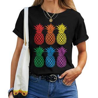 Rainbow Pineapples Aloha Hawaiian Gay Pride Month Women T-shirt - Monsterry DE