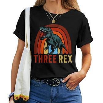 Rainbow Three Rex Retro Vintage Dinausor 3 Year Old Trex Women T-shirt - Monsterry