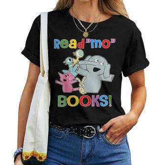Read Mo Book Cute School Teacher Librarian Elephant Pigeon Women T-shirt - Seseable