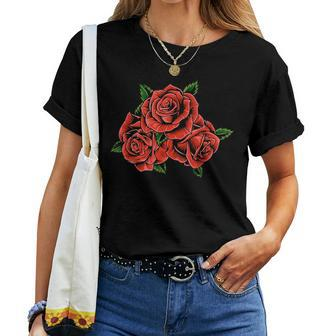 Red Roses Floral Illustration Women T-shirt - Monsterry AU