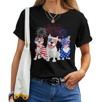 Red White Blue Pitbull Mom Dad American Us Flag 4Th Of July Women T-shirt - Monsterry DE