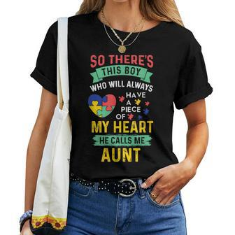 There's This Boy He Calls Me Aunt Autism Awareness Auntie Women T-shirt - Monsterry