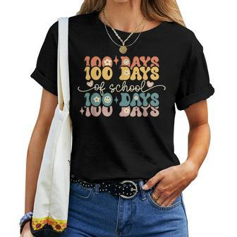 Retro 100 Days Of School Groovy Teacher 100Th Day Of School Women T-shirt - Monsterry