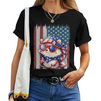 Retro American Flag Hedgehog Dad Mom 4Th Of July Women T-shirt - Monsterry