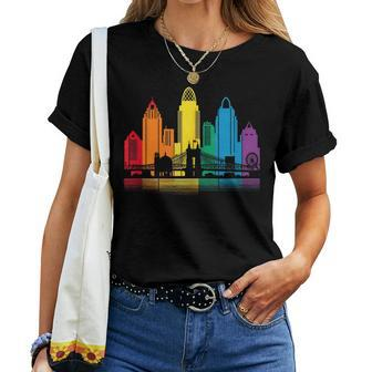 Retro Cincinnati Skyline Rainbow Lgbt Lesbian Gay Pride Women T-shirt - Monsterry AU