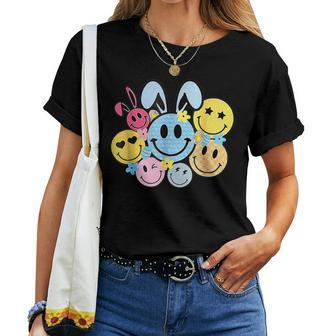 Retro Easter Bunny Smile Face Groovy Happy Easter Day Womens Women T-shirt | Mazezy