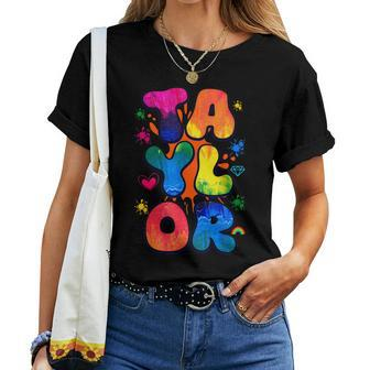 Retro First Name Taylor Girl Personalized Boy Groovy 80'S Women T-shirt - Monsterry