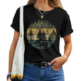 Retro Forest Trees Outdoors Nature Vintage Graphic Women T-shirt | Mazezy