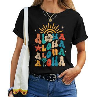 Retro Groovy Aloha Sunshine Tropical Summer Beach Vacation Women T-shirt - Seseable