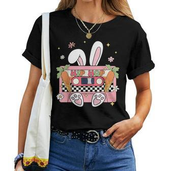 Retro Groovy Easter Hip Hop Bunny Cassette Hippie Music Women T-shirt - Seseable