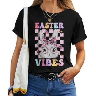 Retro Groovy Easter Vibes Bunny Checkered For Girls Women T-shirt | Mazezy