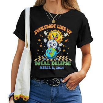 Retro Groovy Everybody Line Up Total Solar Eclipse 2024 Women T-shirt | Mazezy CA