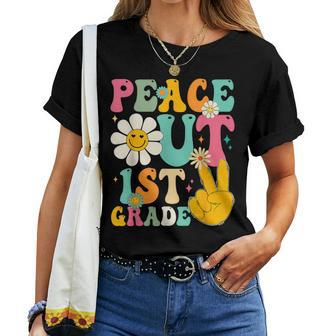Retro Groovy Peace Out 1St Grade Primary School Graduation Women T-shirt - Monsterry