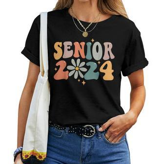Retro Groovy Senior 24 Class Of 2024 Graduation Smile Grad Women T-shirt - Thegiftio UK